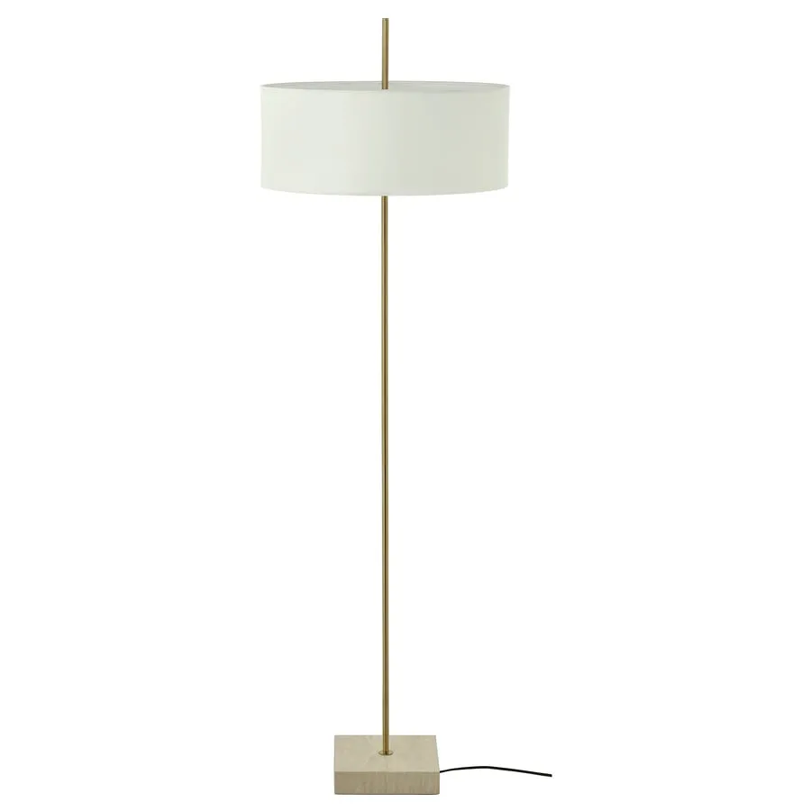 The Stockholm 2025 floor lamp — brass and travertine stone in a slender profile