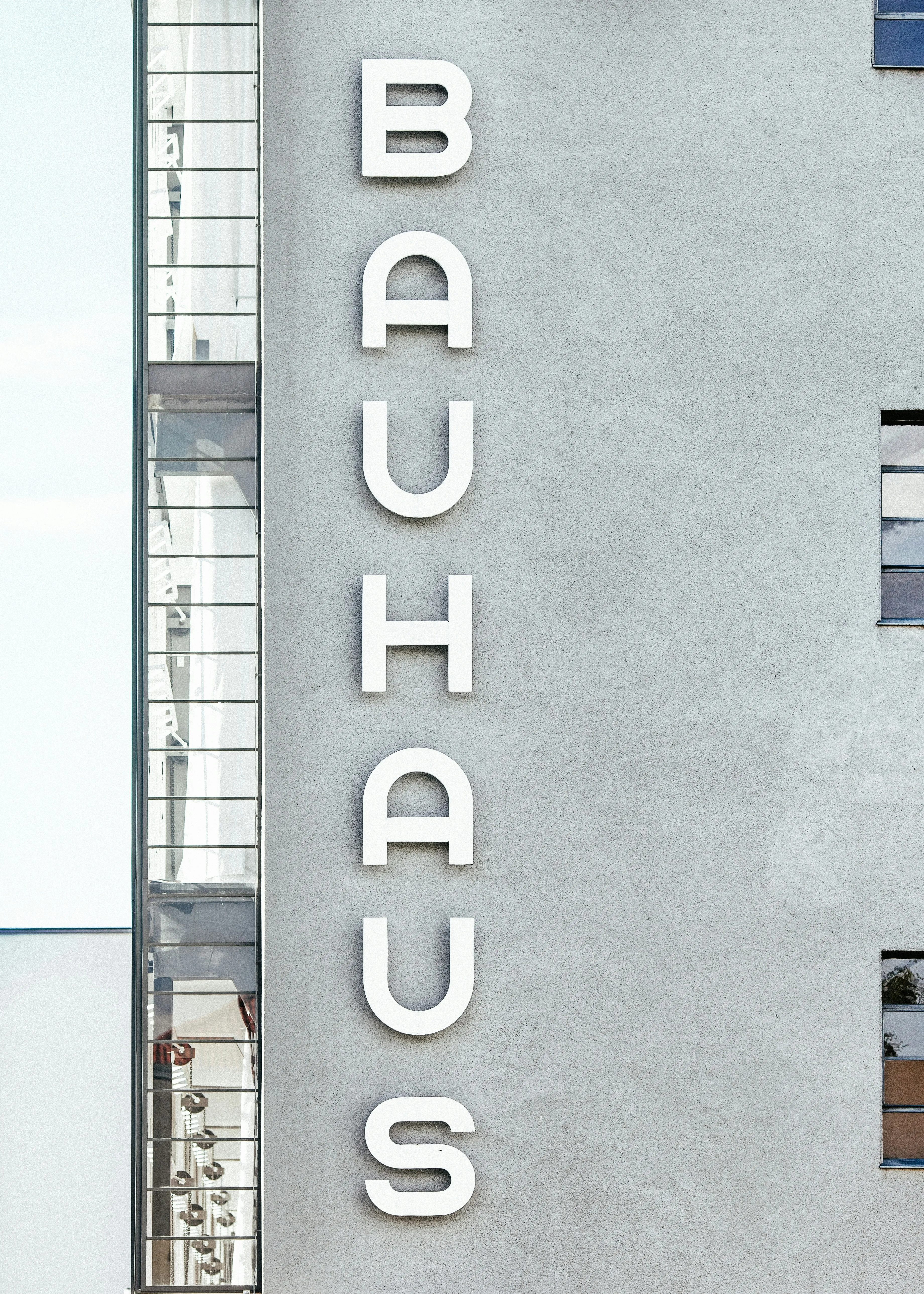 The famous concrete sign announcing the Bauhaus building.