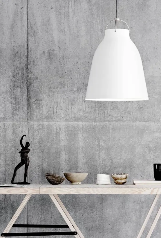 PLACEHOLDER — Fritz Hansen Caravaggio P2 opal pendant in matte finish over a dining table