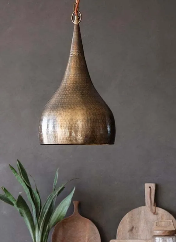 Nkuku Quinn hammered antique-brass dome pendant